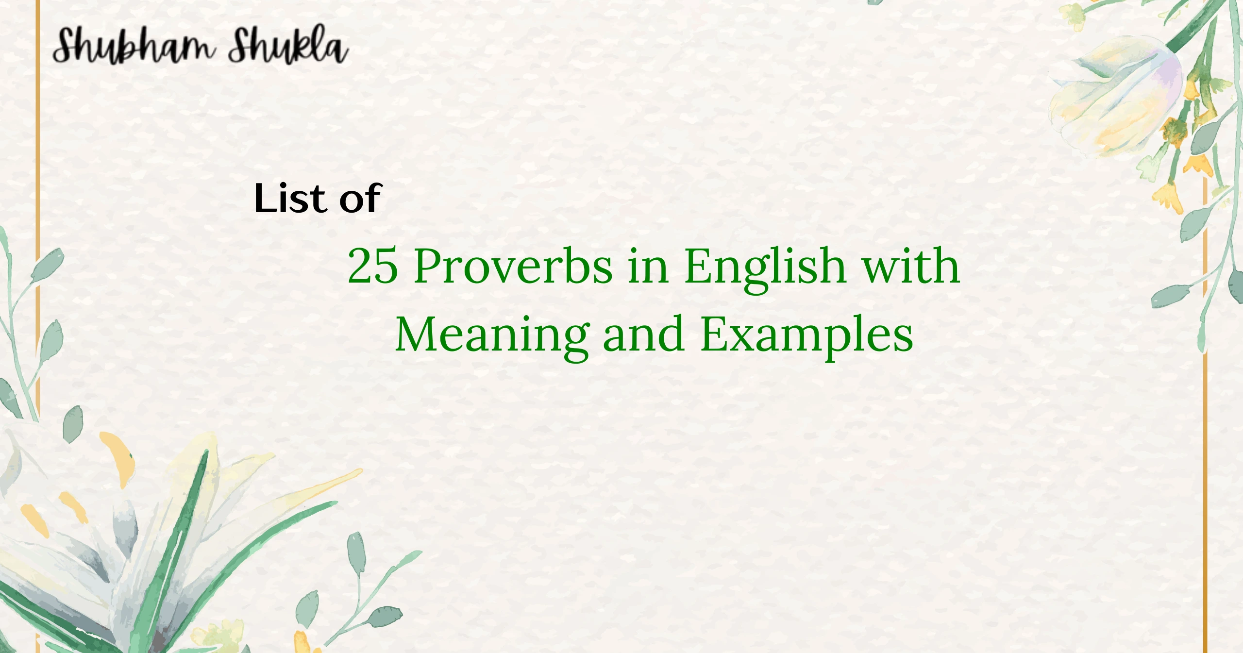 List of 25 Proverbs in English with Meaning and Examples